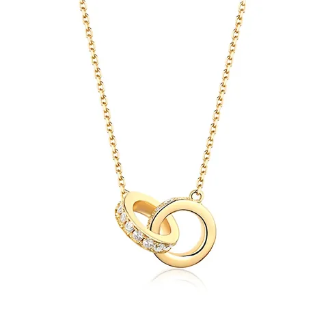 Colgante de Plata de Ley 925 Solo Sin Cadena de Doble Círculo Entrelazado con Pavé de Diamantes de Imitación Pequeño Colgante Redondo Joyería de Moda