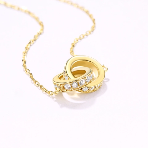 Colgante de Plata de Ley 925 Solo Sin Cadena de Doble Círculo Entrelazado con Pavé de Diamantes de Imitación Pequeño Colgante Redondo Joyería de Moda