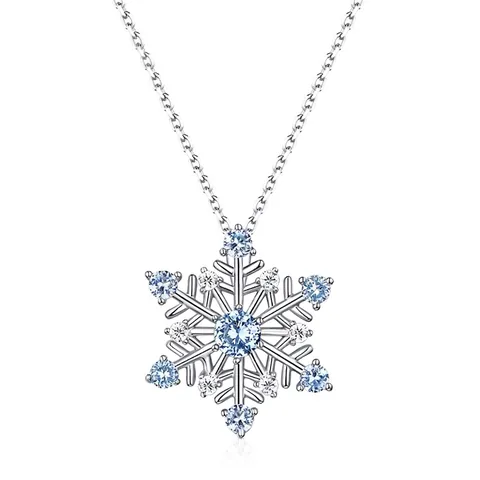 Collar de Copo de Nieve de Plata de Ley 925 Para Mujer Espinela Azul Circonia Incrustada Joyería Regalo de Navidad