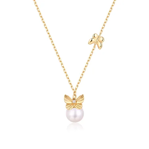 Elegant 925 Sterling Silver Freshwater Pearl Bowknot Pendant Only Without Chain Rhinestone Butterfly Jewelry For Women