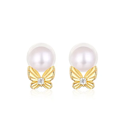 925 Sterling Silver Bowknot Stud Earrings With Natural Freshwater Pearl Zirconia Inlaid Elegant Butterfly Jewelry For Women
