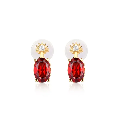 925 Sterling Silver Stud Earrings For Women Gold Plated Oval Natural London Blue Topaz Garnet Zirconia Starburst Jewelry
