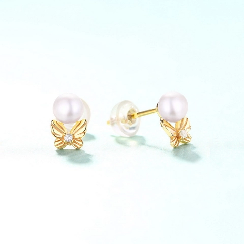 925 Sterling Silver Bowknot Stud Earrings With Natural Freshwater Pearl Zirconia Inlaid Elegant Butterfly Jewelry For Women