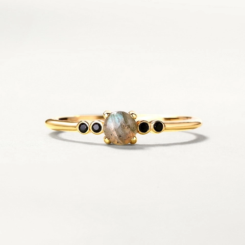 Simple 925 Sterling Silver Open Ring For Women Natural Labradorite Black Zirconia Gold Plated Adjustable Fashion Jewelry Ring Gift