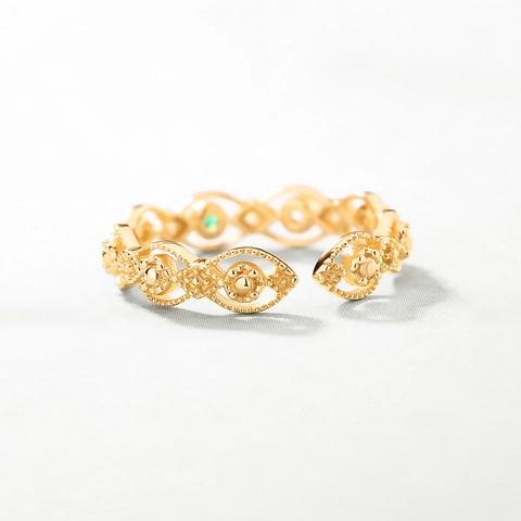 Anello Aperto Vintage in Argento Sterling 925 Con Smeraldo Naturale e Zirconia Pizzo Regolabile Placcato Oro Gioielli Donna