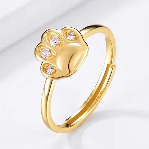 S925 Sterling Zilver Schattige Kattenpoot Open Ring Verguld Zirconia Verstelbare Mode Sieraden Vingerring Cadeau Vrouwen
