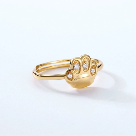 S925 Sterling Zilver Schattige Kattenpoot Open Ring Verguld Zirconia Verstelbare Mode Sieraden Vingerring Cadeau Vrouwen