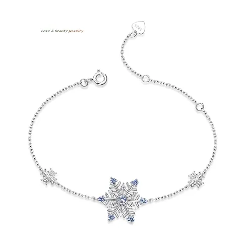 925 Sterlingsilber Schneeflocke Armband Für Damen Blauer Spinell Weißer Zirkonia Eingelegt Verstellbarer Winter Schmuck