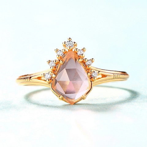 Vintage 925 Sterling Silver Natural Rose Quartz Moss Agate Crown Adjustable Open Ring Zirconia Inlaid Luxury Jewelry For Women