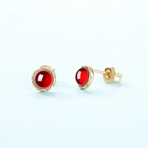 925 Sterling Silver Stud Earrings For Women Minimalist Round Natural Garnet Labradorite Geometric Earrings Gold Plated Jewelry
