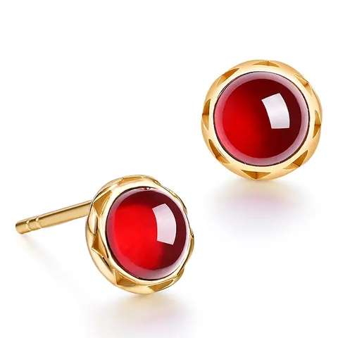 925 Sterling Silver Stud Earrings For Women Minimalist Round Natural Garnet Labradorite Geometric Earrings Gold Plated Jewelry