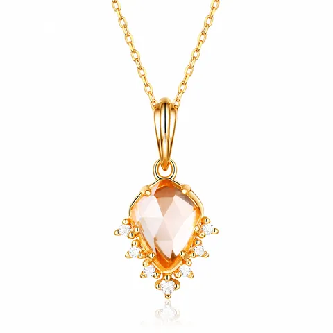 925 Sterling Silver Gold Plated Natural Rose Quartz Geometric Kite Pendant Necklace Adjustable Rhinestone Ring Jewelry