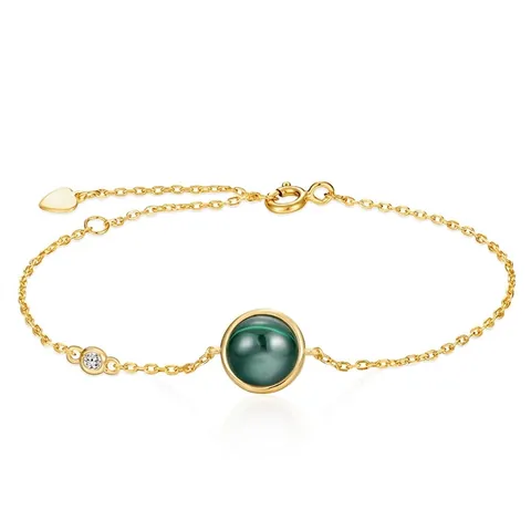 925 Sterlingsilber Malachit Armband Mit Herzanhänger Vergoldet Zirkonia Eingelegt Vintage Gliederkette Schmuck Für Damen