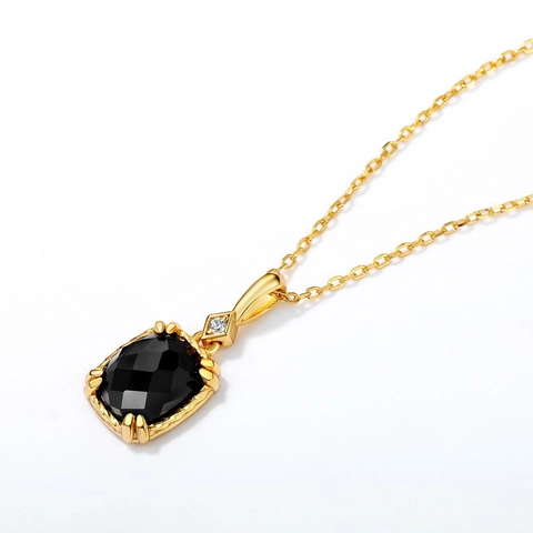 Vintage 925 Sterlingsilber Schwarzer Achat Anhänger Kette Retro Quadratisch Geometrisch Strass Schmuck Für Damen Geschenk