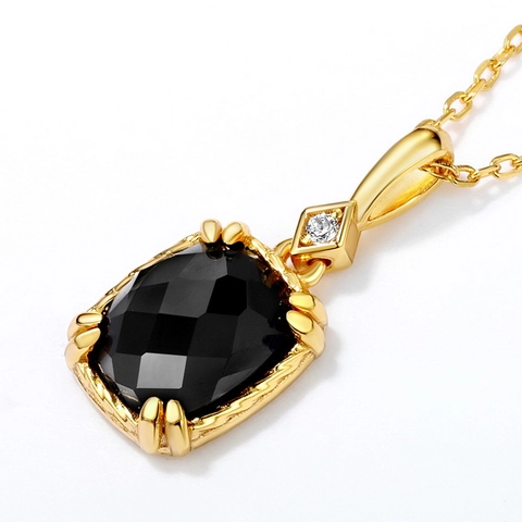 Vintage 925 Sterlingsilber Schwarzer Achat Anhänger Kette Retro Quadratisch Geometrisch Strass Schmuck Für Damen Geschenk