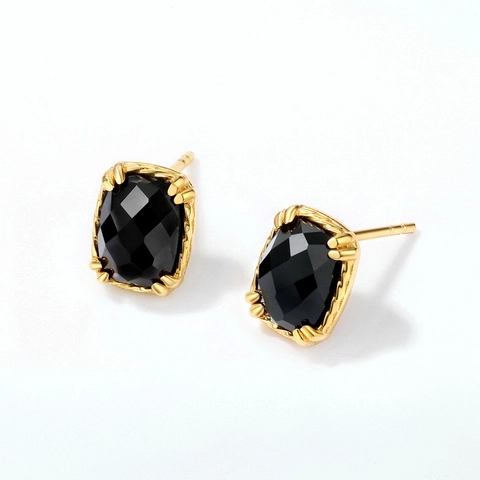 Vintage 925 Sterling Silver Stud Earrings For Women Gilded Geometric Natural Agate Earrings Classic Elegant Jewelry Gift
