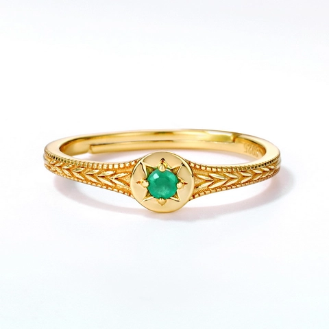 Anillo Abierto de Estrella Esmeralda de Plata de Ley 925 Vintage Para Mujer Bañado en Oro Tallado Trigo Ajustable Joyería de Lujo Regalo