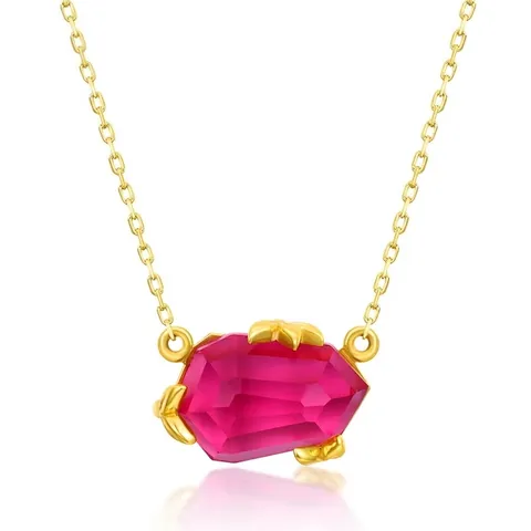 925 Sterling Silver Pendant For Women Synthetic Pink Topaz Geometric Rhombus Leaf Claw Pendant Only Without Chain Jewelry