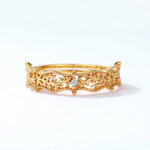 Vintage 925 Sterlingsilber Vergoldet Hohl Rebe Ring Für Damen Zarte Botanische Blatt Design Zirkonia Offene Verstellbare Ring
