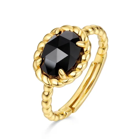 Vintage 925 Sterling Silver Open Ring For Women Natural Black Onyx Moss Agate Twist Geometric Adjustable Luxury Jewelry Finger Ring
