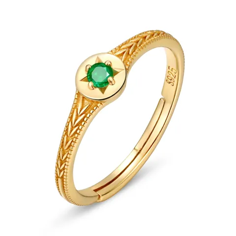 Anillo Abierto de Estrella Esmeralda de Plata de Ley 925 Vintage Para Mujer Bañado en Oro Tallado Trigo Ajustable Joyería de Lujo Regalo