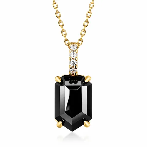 925 Sterlingsilber Schwarzer Achat Anhänger Halskette Für Damen Retro Geometrischer Natürlicher Moosachat Zirkonia Vergoldeter Schmuck
