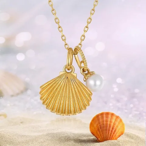 Collana in Argento Sterling 925 Con Perla Naturale d'Acqua Dolce per Donna Pendente a Forma di Conchiglia Stella Marina