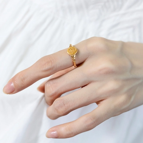 Anillo Abierto Ajustable de Plata de Ley 925 Chapado en Oro Con Patrón de Hoja para Mujer Joyería Vintage con Relieve Floral