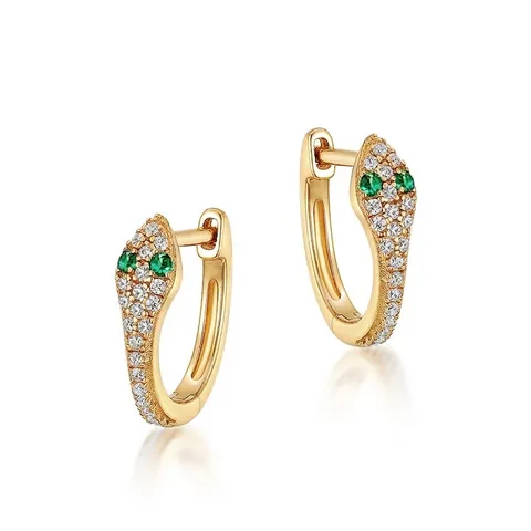 925 Sterling Silver Snake Stud Earrings For Women With Green Zirconia Electroplated Gold Fashion Jewelry Earrings