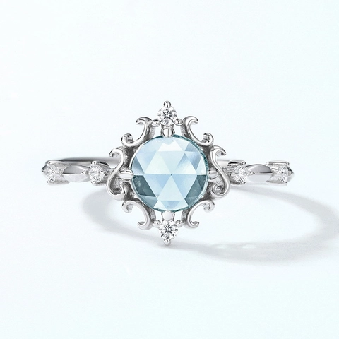Vintage S925 Silver Flower Crown Ring For Women Natural Sky Blue Topaz Adjustable Open Ring Luxury Jewelry Gift