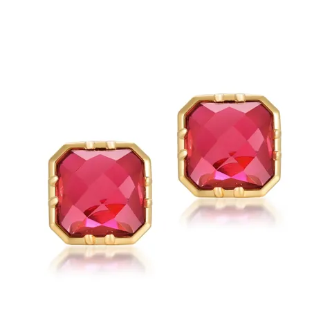 Elegante S925 Sterlingsilber Roter Korund Ohrstecker Quadratisch Geometrisch Vergoldet Minimalistischer Modeschmuck Damen