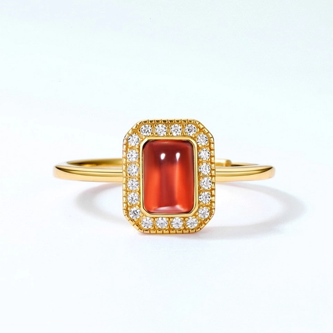 925 Sterling Silver Vintage Rectangular Garnet Open Ring Light Luxury Zirconia Inlaid Adjustable Finger Ring For Women