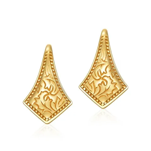 Vintage 925 Sterling Silver Gold Plated Rhombus Earrings Retro Flower Vine Geometric Drop Earrings For Women Jewelry