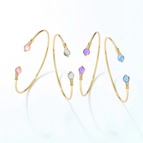 Brazalete Abierto de Plata de Ley S925 Chapado en Oro Para Mujer Minimalista Geométrico Cristal Artificial Diamante de Imitación Joyería