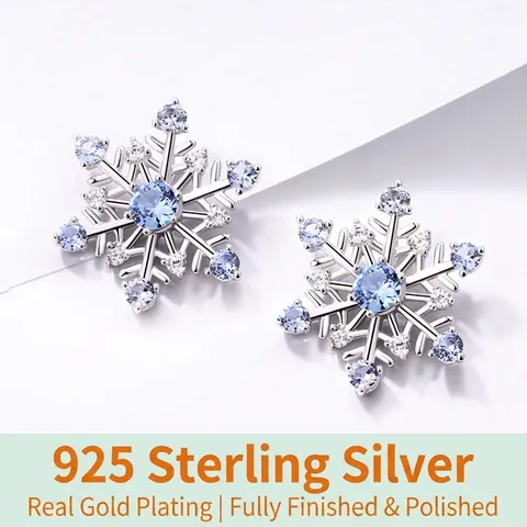 925 Sterling Zilver Blauwe Spinel Sneeuwvlok Oorknopjes Voor Dames Zirconia Ingelegd Geometrische Kerst Sieraden Cadeau