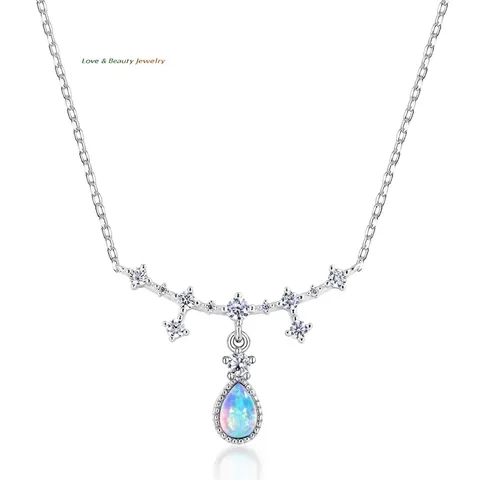 Collana con Ciondolo in Opale Sintetico a Goccia d'Acqua in Argento Sterling 925 per Donna Gioielli Iridescenti con Intarsio di Zirconia
