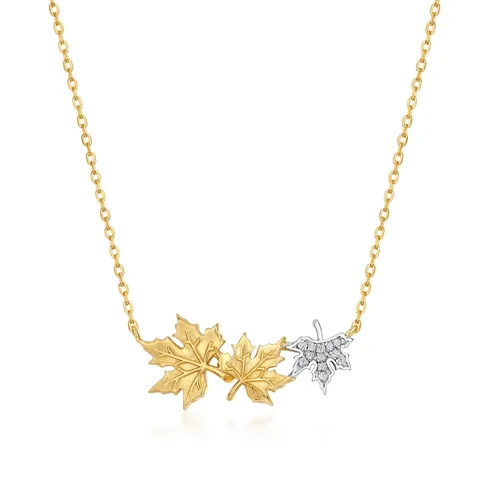 Collar de Plata de Ley 925 Hoja de Arce Con Circonia Incrustada Tono Dorado y Plateado Colgante para Mujer Joyería