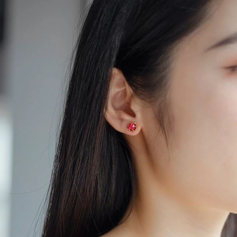 925 Sterling Silver Red Corundum Stud Earrings For Women Vintage Sun Shape Gold Plated Floral Geometric Ear Studs Jewelry