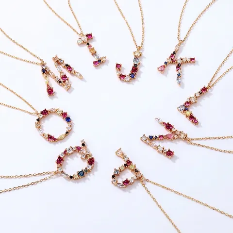 925 Sterling Silver Gold Plated Alphabet Necklace For Women Colorful Zirconia Inlaid Letter Initial Pendant Clavicle Chain Jewelry Gift