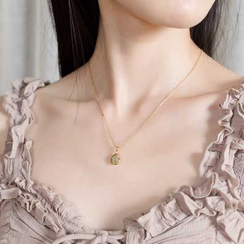 Vintage 925 Sterlingsilber Tropfen Anhänger Kette Mit Aventurin Jade Und Bergkristall Für Damen Schmuck Geschenk