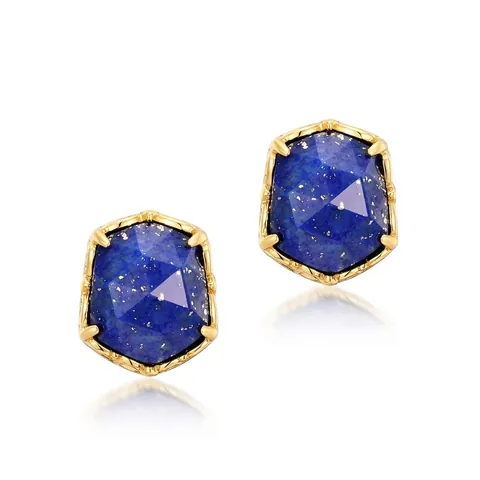 Orecchini a Bottone in Argento Sterling 925 Vintage Con Lapislazzuli per Donna Placcati in Oro Esagono Geometrico Vite Fiori Gioielli