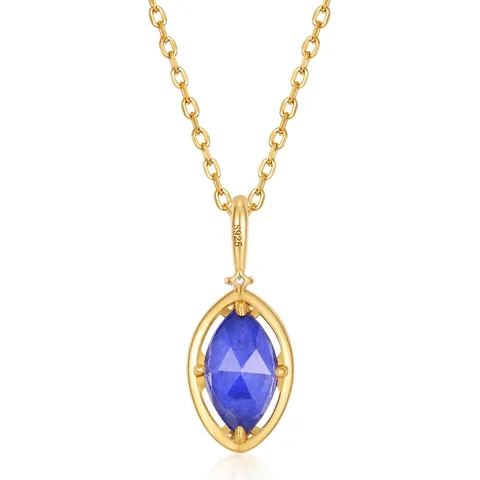 Vintage S925 Sterlingsilber Vergoldet Lapislazuli Weißer Kristall Wende Anhänger Halskette Elegante Schmuck Für Damen