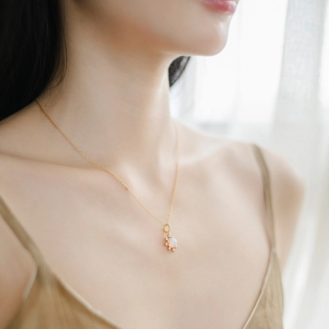 925 Sterling Silver Synthetic Opal Sun Pendant Necklace Gold Plated Zirconia Geometric Neck Jewelry For Women Fashion Gift