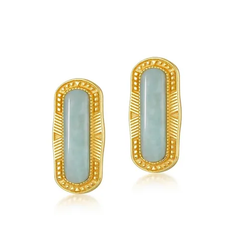 Pendientes de Botón de Plata de Ley 925 con Amazonita Vintage Geométricos Rectangulares Chapados en Oro Joyas para Mujer
