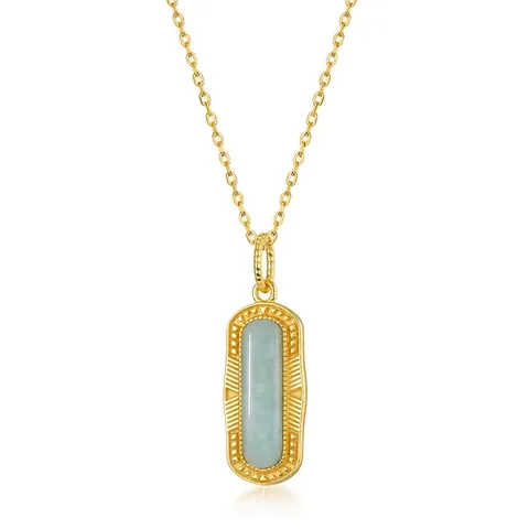 S925 Sterling Silver Amazonite Moss Agate Rectangle Pendant Necklace Vintage Geometric Gold Plated Jewelry For Women Gift