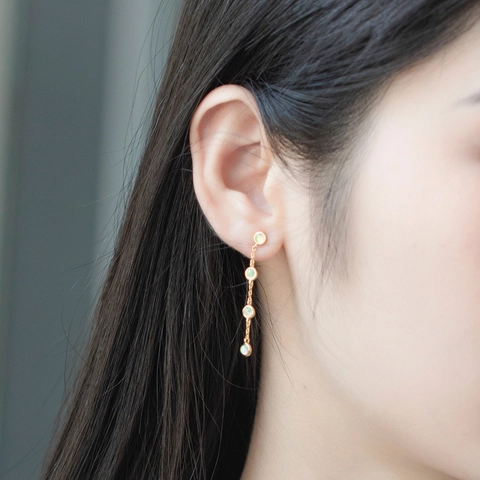 925 Sterling Silver Long Drop Stud Earrings For Women Gold Plated Geometric Round Synthetic Opal Minimalist Tassel Earrings Jewelry