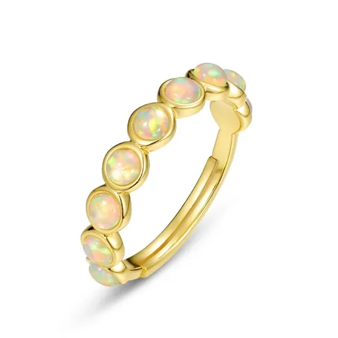 Anillo Abierto de Plata de Ley 925 con Ópalo Sintético Incrustado en Fila para Mujer Chapado en Oro Joyería Minimalista Ajustable