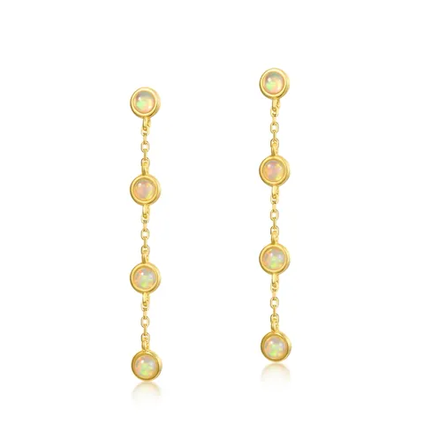 925 Sterling Silver Long Drop Stud Earrings For Women Gold Plated Geometric Round Synthetic Opal Minimalist Tassel Earrings Jewelry