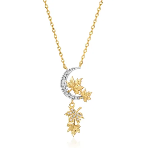 925 Sterling Zilveren Halve Maan Esdoornblad Hanger Zonder Ketting Zirconia Tweekleurig Goud Zilver Verguld Elegant Vrouwen Sieraden