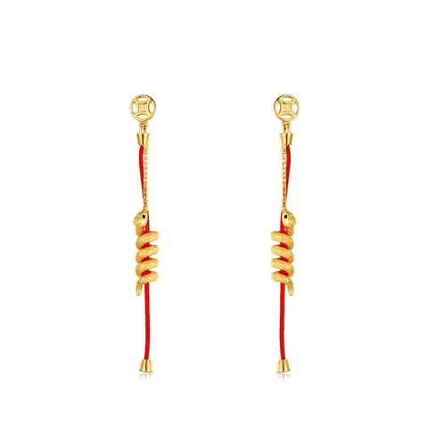925 Sterling Silver Chinese Style Snake Year Red Rope Drop Earrings For Women Gold Plated Zirconia Coin Tassel Earrings